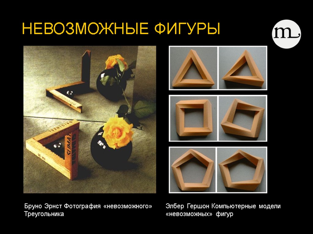 НЕВОЗМОЖНЫЕ ФИГУРЫ Бруно Эрнст Фотография «невозможного» Элбер Гершон Компьютерные модели Треугольника «невозможных» фигур